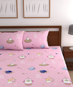 Pink Kids King Size Bedsheet With 2 Pillow Covers