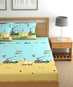 Car Kids Super King Fiited Bedsheet With 2 Pillow Covers