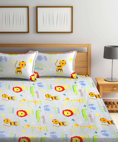 Cute Kids Queen Fitted Bedsheet With 2 Pillow Covers