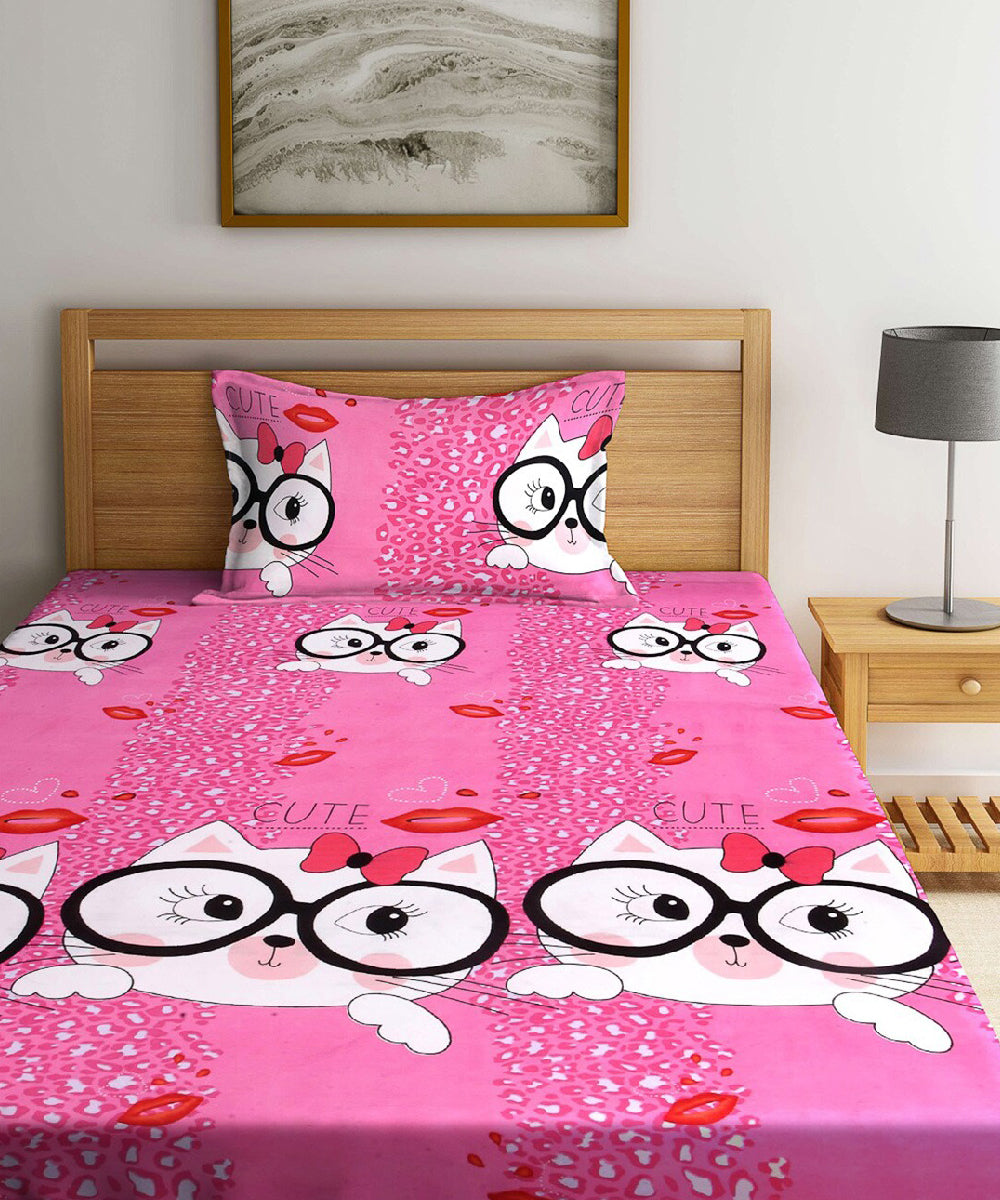 Cute Cat Kids Single Fitted Bedsheet With 1 Pillow Cover