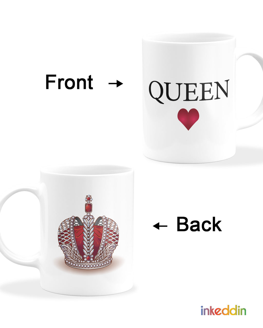 Crown King & Queen Coffee Mug Set of 2 for Couples