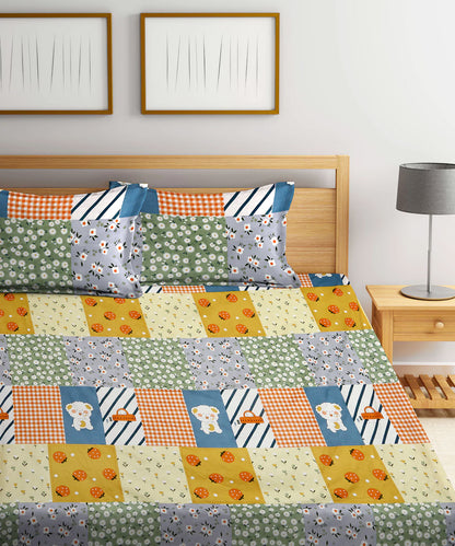 Cute Kids Queen Fitted Bedsheet With 2 Pillow Covers