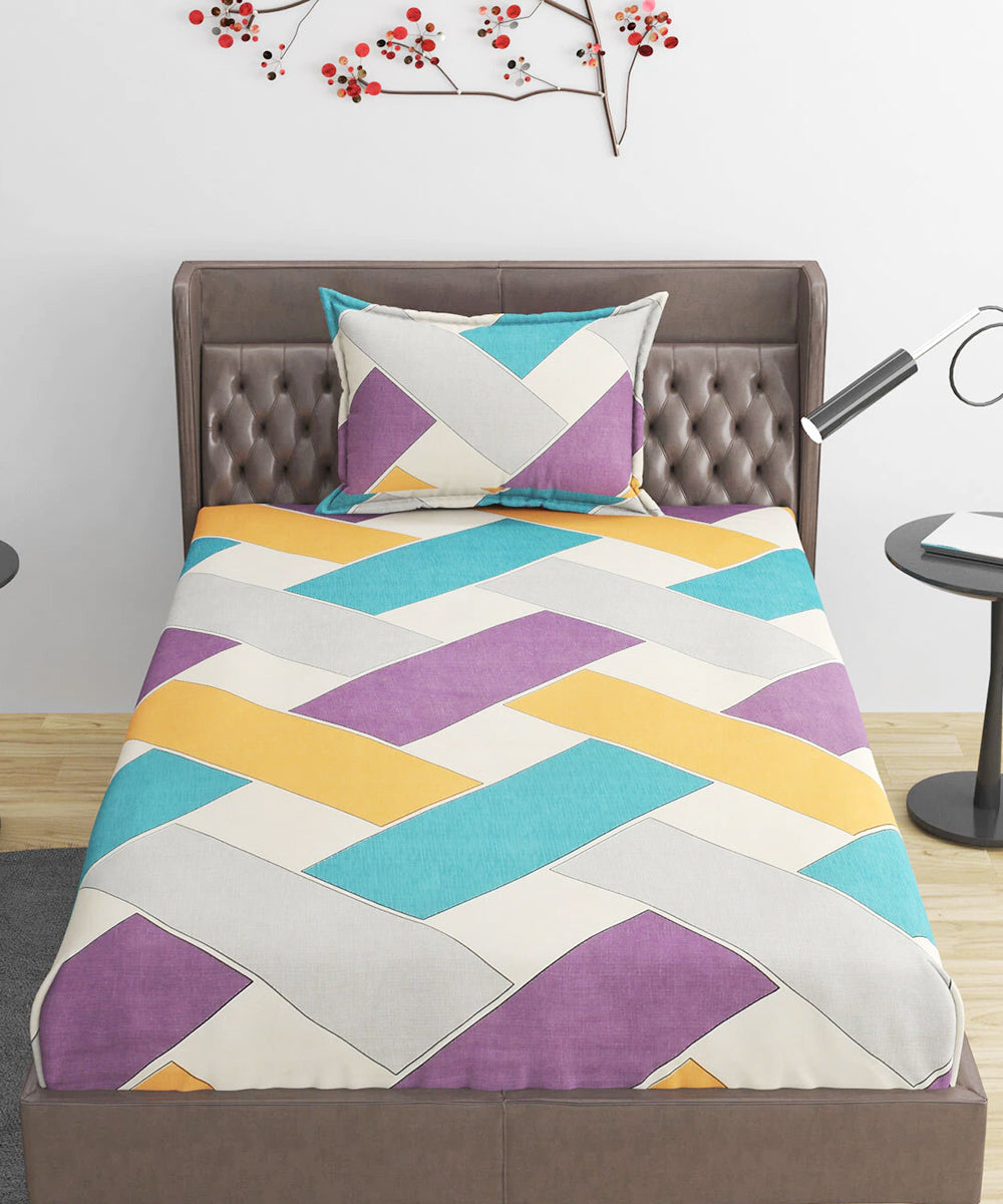 Brown and Green Single Bedsheet With 1 Pillow Cover