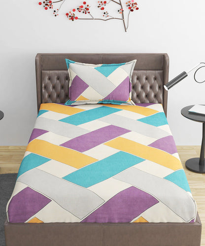 Brown and Green Single Bedsheet With 1 Pillow Cover