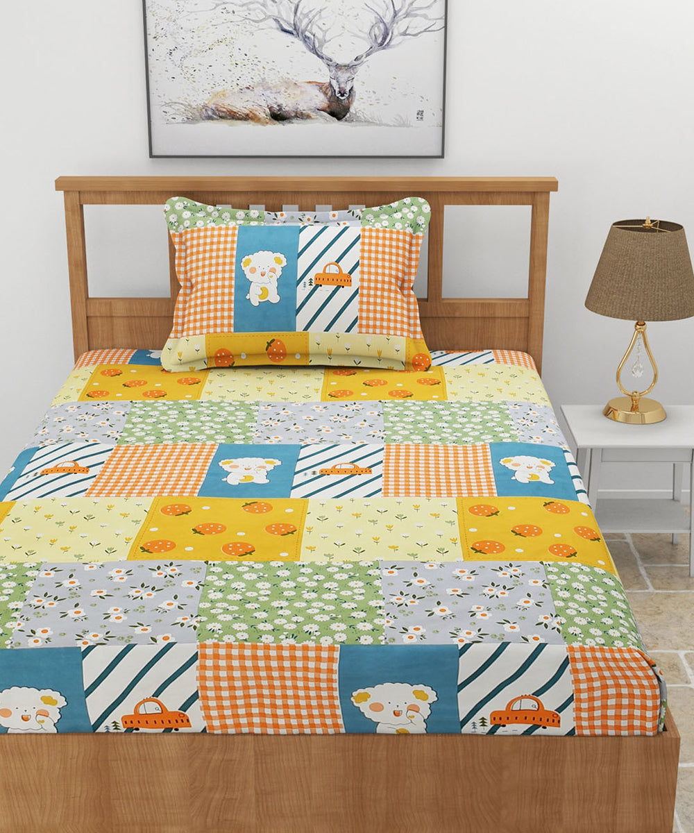 Cute Kids Single Bedsheet With 1 Pillow Cover