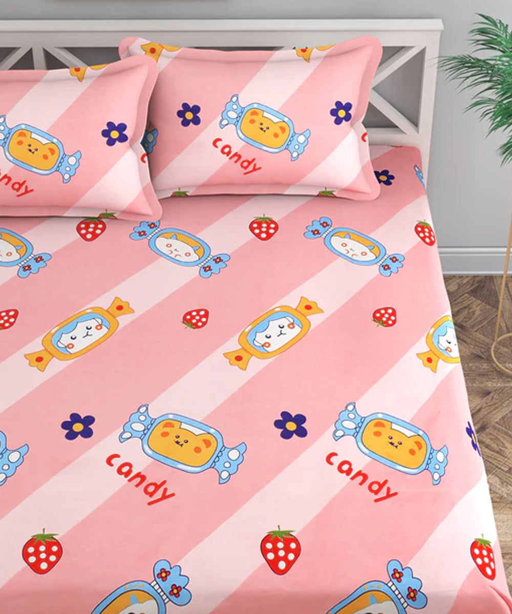 Cute Kids Super King Fitted Bedsheet With 2 Pillow Covers