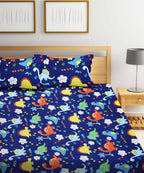 Blue Dinasaur Kids Double Bedsheet with 2 Pillow Covers