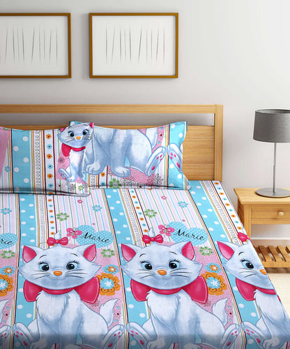 Cute Kitty Double Bedsheet With 2 Pillow Covers