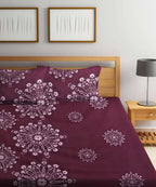 Wine Floral Super King Fitted Bedsheet With 2 Pillow Covers