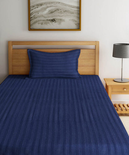Blue Satin Stripe Single Bedsheet With 1 Pillow Cover