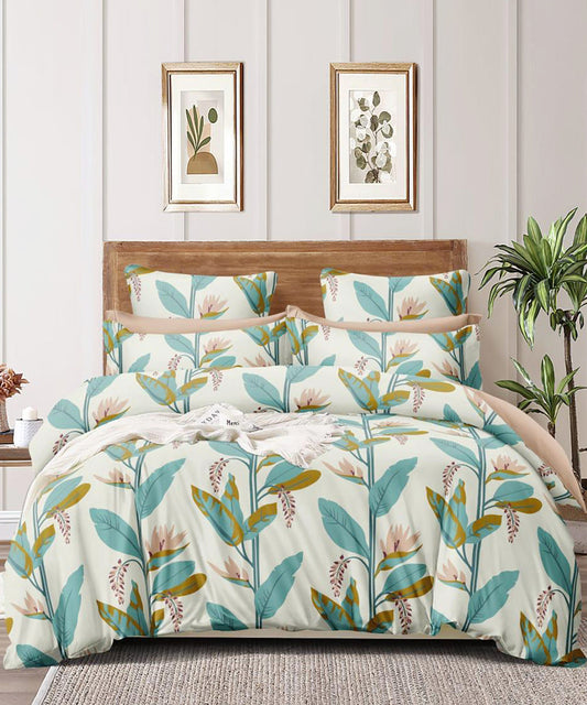Green And Beige Floral 350GSM Double Bed Comforter