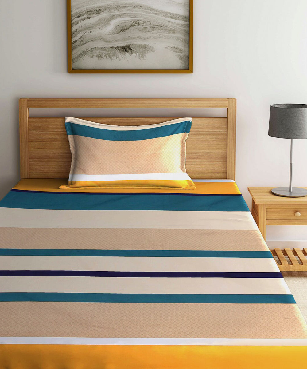 Multi Color Single Fitted Bedsheet With 1 Pillow Cover