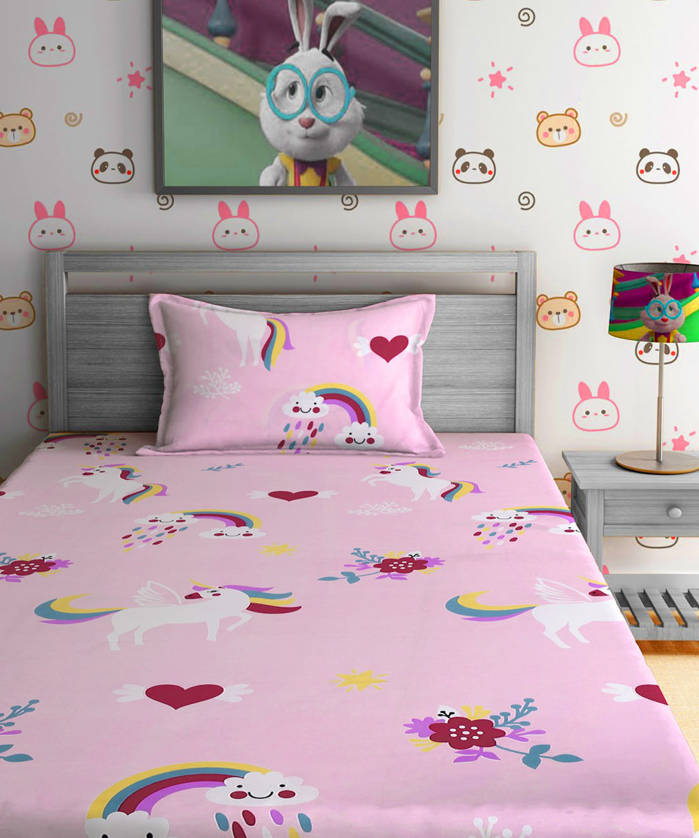 Unicorn Dreams Kids Bedsheet With Pillow Covers