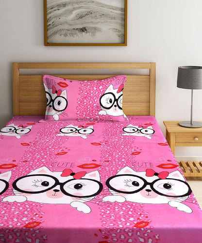 Cute Cat Kids Single Bedsheet with 1 Pillow Cover