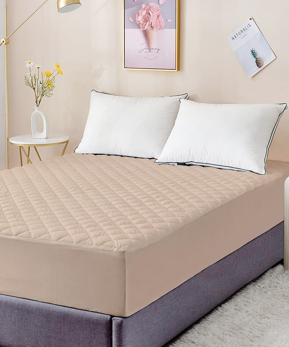 Beige Quilted Waterproof Mattress Protector