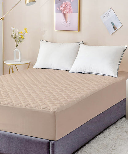 Beige Quilted Waterproof Mattress Protector