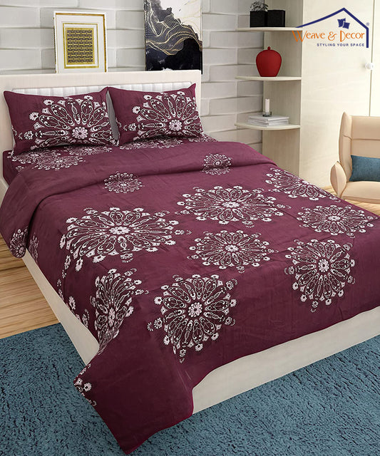 Wine Floral Comforter Set with Bedsheet