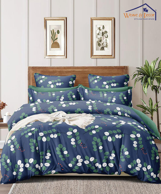 Blue Floral Bedsheet with 2 Pillow Covers