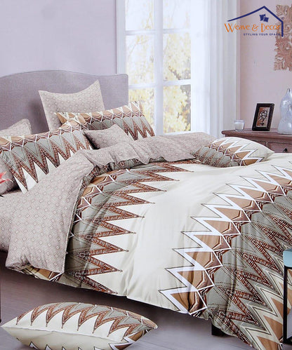 Beige Geometric King Size Bedsheet with 2 Pillow Covers