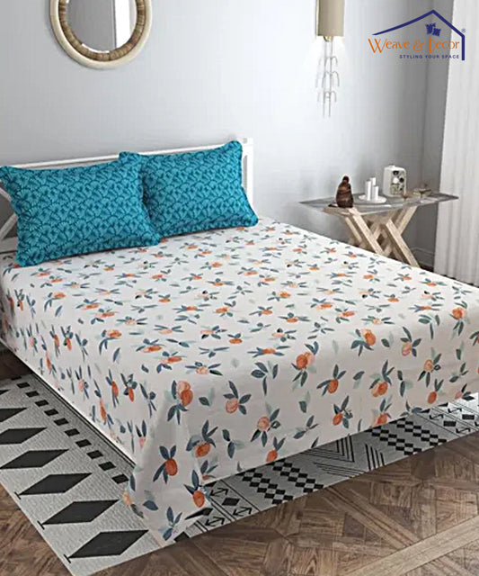 White Floral King Size Bedsheet With 2 Pillow Covers