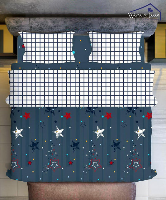 Multi Color King Size Bedsheet With 2 Pillow Cover