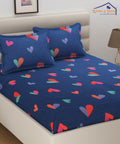 Blue Hearts Double Bedsheet With 2 Pillow Cover