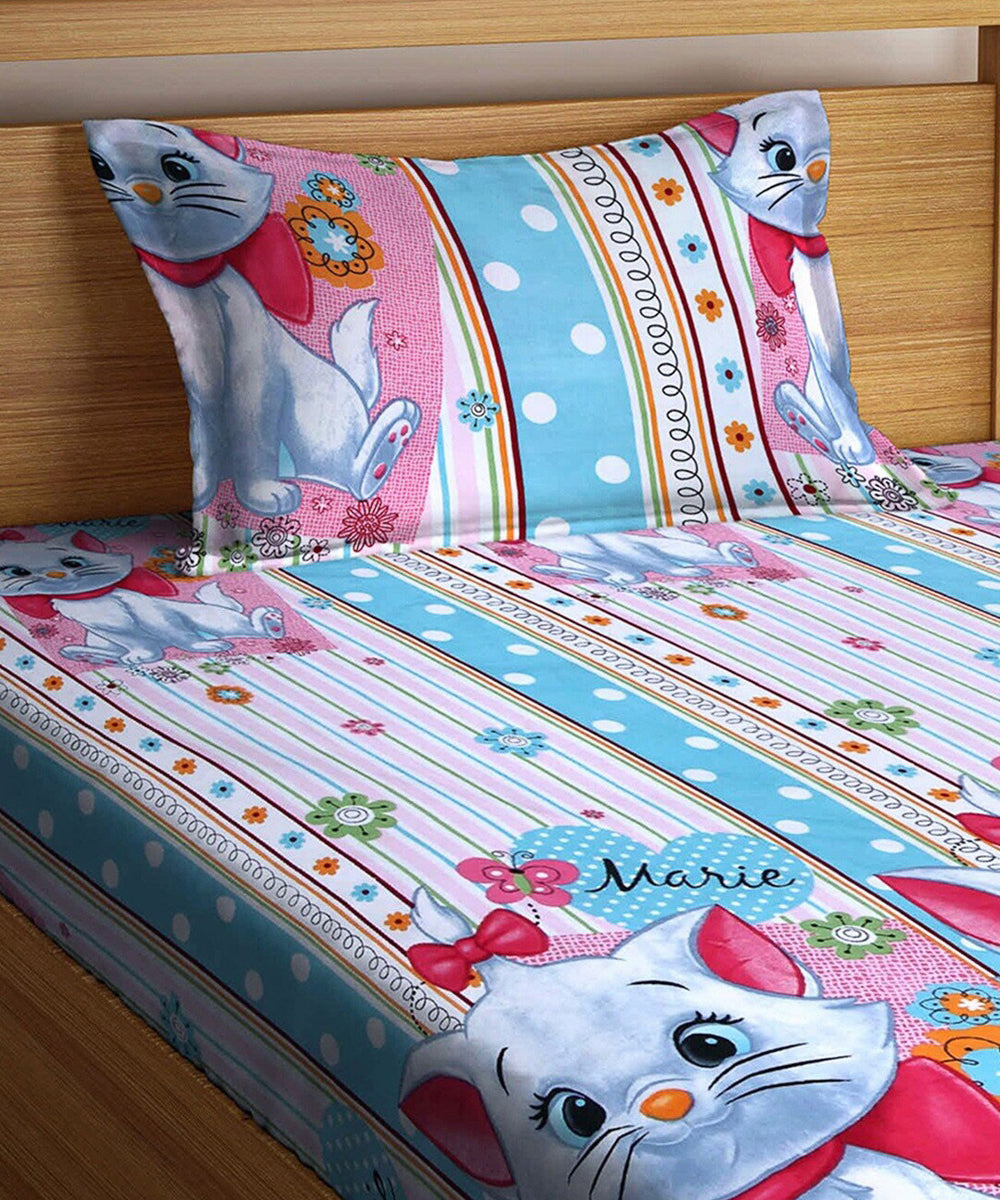Cute Kitty Flat Bedsheet With Pillow Covers