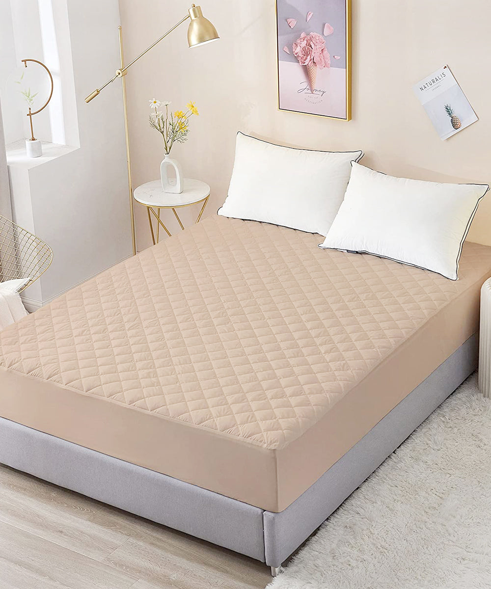 Beige Quilted Waterproof Mattress Protector