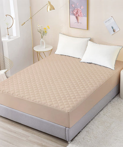 Beige Quilted Waterproof Mattress Protector
