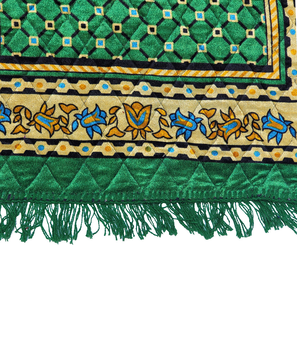 Green Velvet Janamaz Prayer Mat / Rug