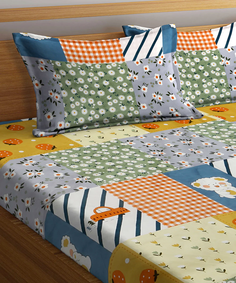 Cute Kids Queen Fitted Bedsheet With 2 Pillow Covers