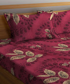 Red Floral Single Bedsheet With 1 Pillow Cover