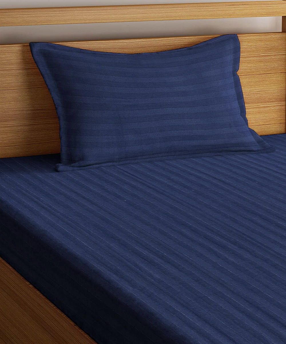 Blue Satin Stripe Single Bedsheet With 1 Pillow Cover