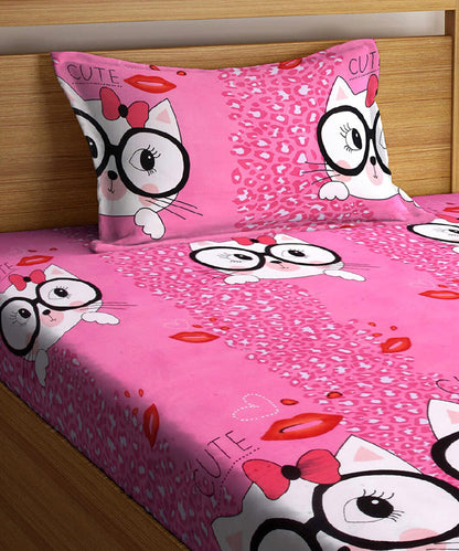 Cute Cat Kids Single Fitted Bedsheet With 1 Pillow Cover