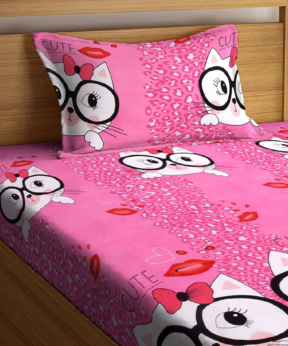 Cute Cat Kids Single Bedsheet with 1 Pillow Cover
