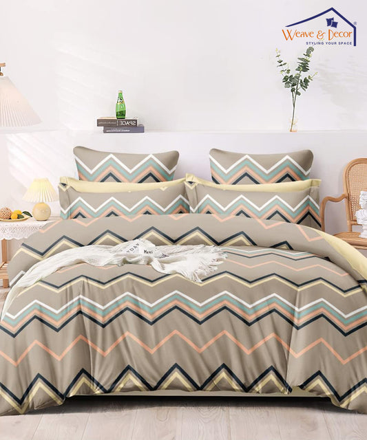 Brown Zigzag Double Bedsheet With 2 Pillow Cover