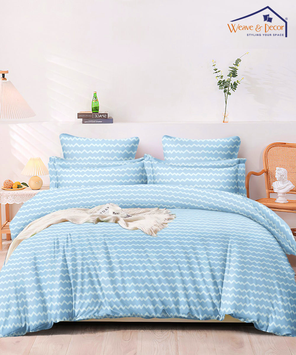 Blue Zigzag Double Bedsheet With 2 Pillow Covers