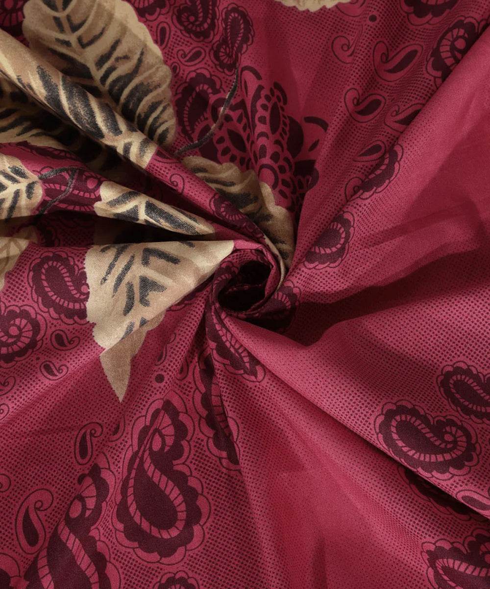 Red Floral Single Bedsheet With 1 Pillow Cover