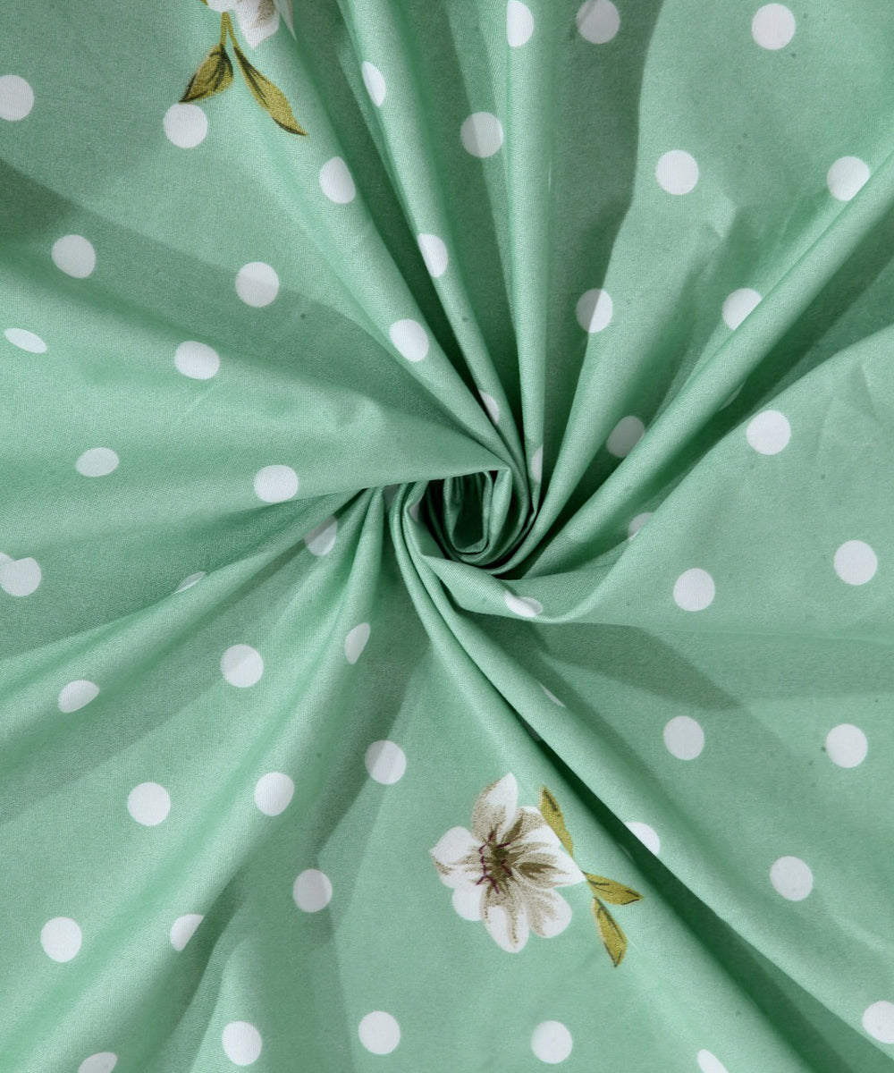 Green & White Floral Bedsheet With 2 Pillow Cover