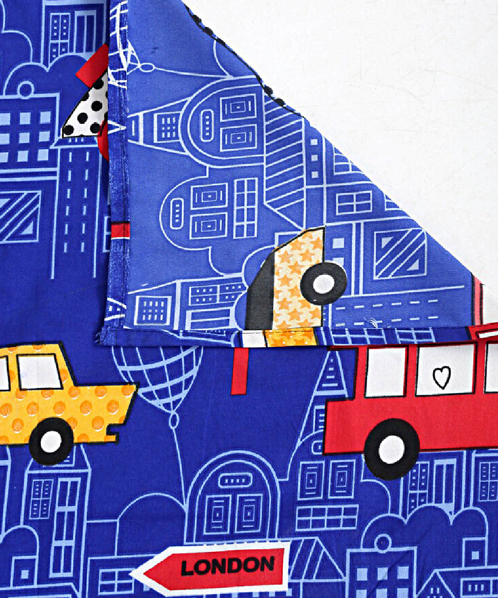 Blue Car King Size Bedsheet With 2 Pillow Covers