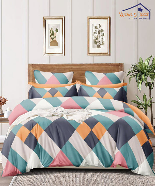 Multicoloured Squares King Fitted Bedsheet With 2 Pillow Covers