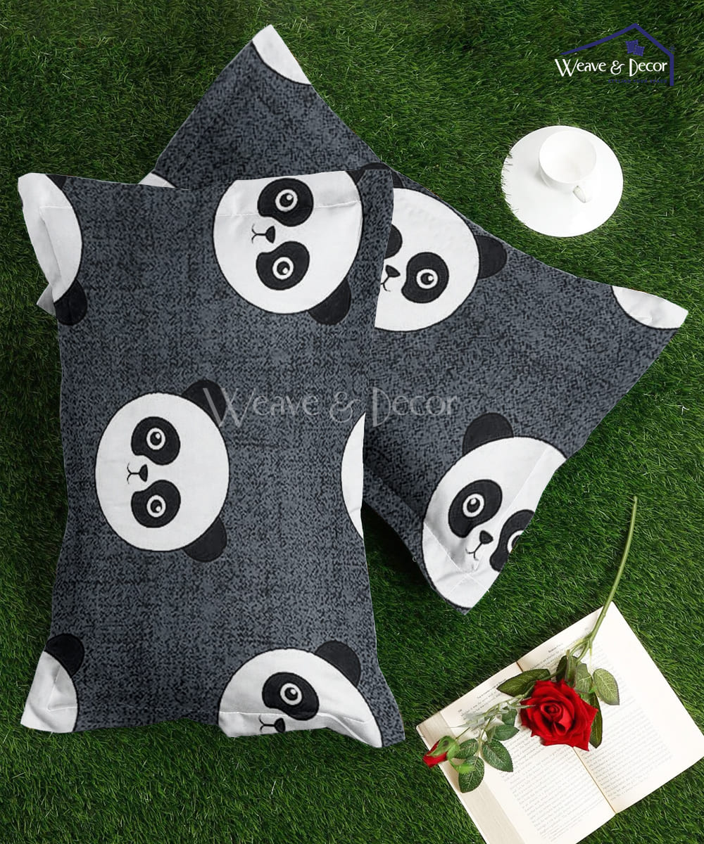 Grey Panda Kids Pillow Cover Set of 2