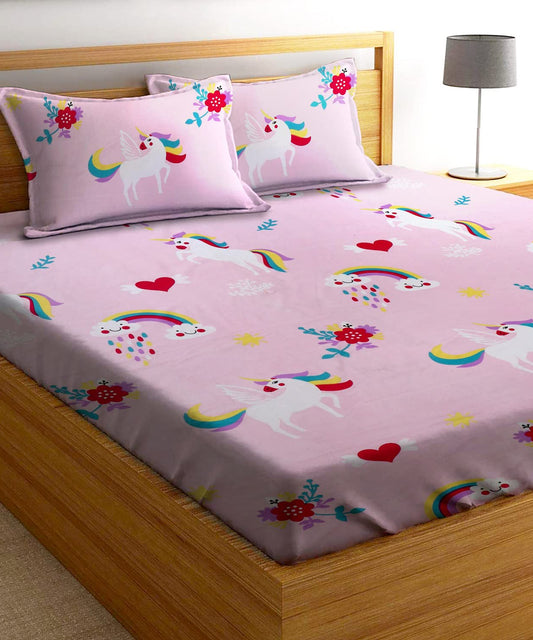 Pink Kids Super King Fitted Bedsheet With 2 Pillow Covers