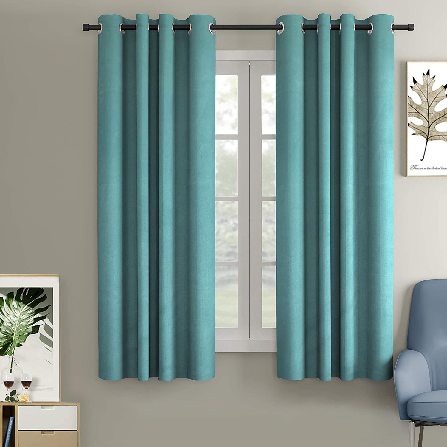 Blackout Curtain (Width- 4 Feet- Aqua ) Pack of 2 Piece