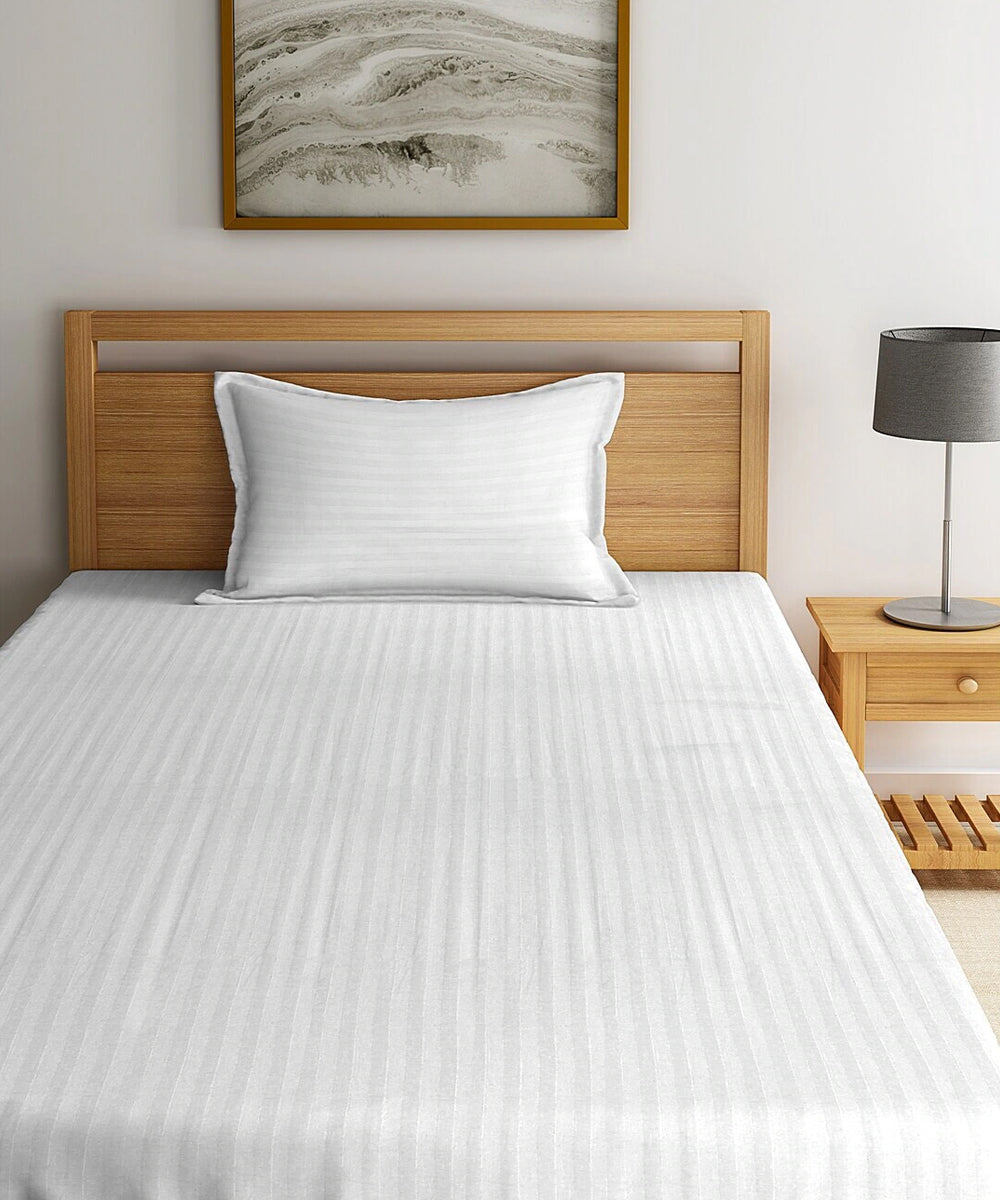 White Satin Stripe Single Bedsheet With 1 Pillow Cover