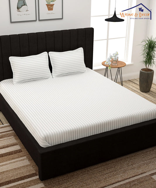 White Queen Fitted Bedsheet With 2 Pillow Covers
