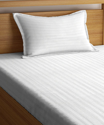 White Satin Stripe Single Bedsheet With 1 Pillow Cover