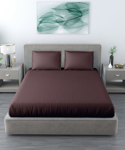 Brown Queen Fitted Bedsheet With 2 Pillow Covers