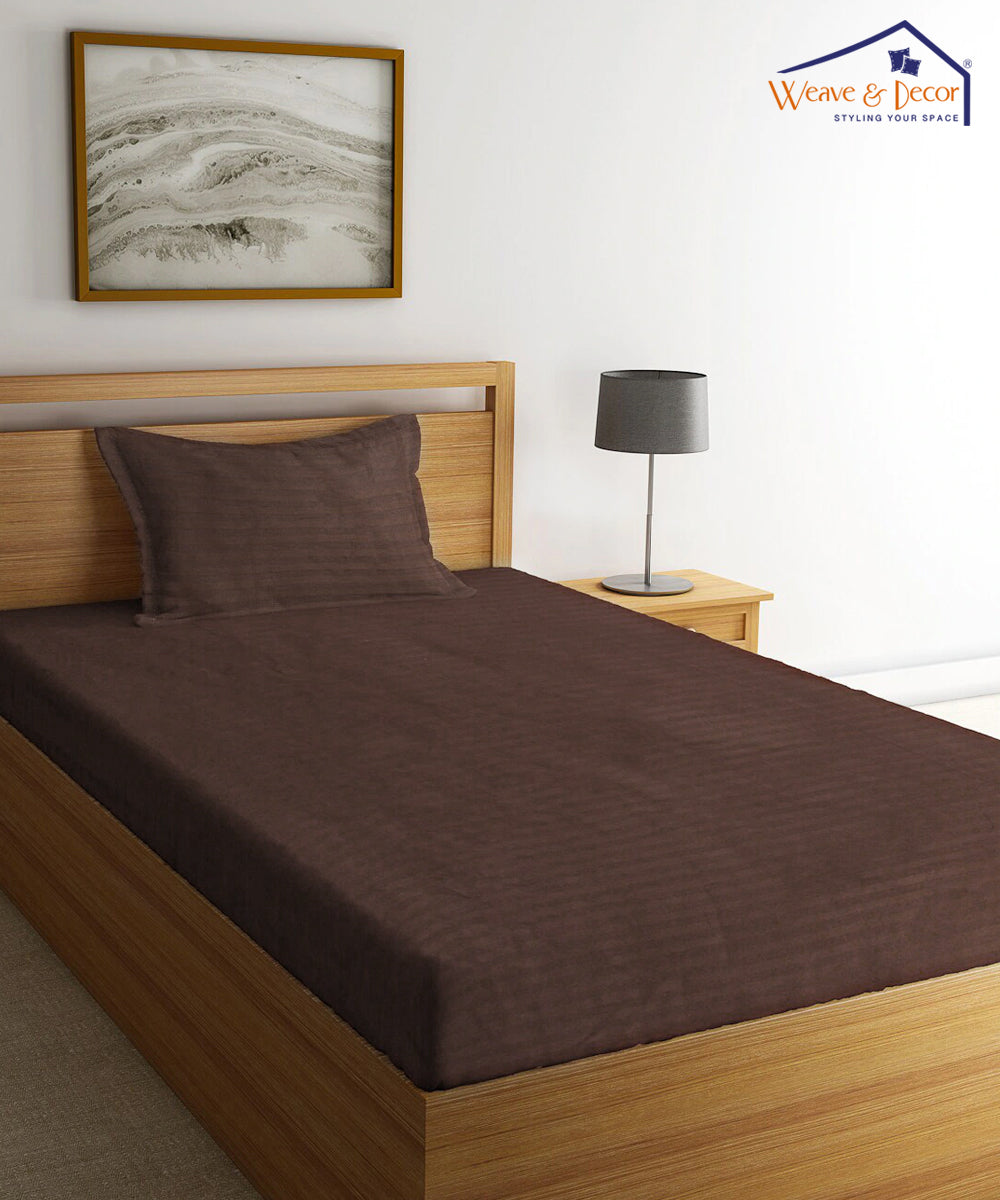 Brown Satin Stripe Single Bedsheet With 1 Pillow Cover