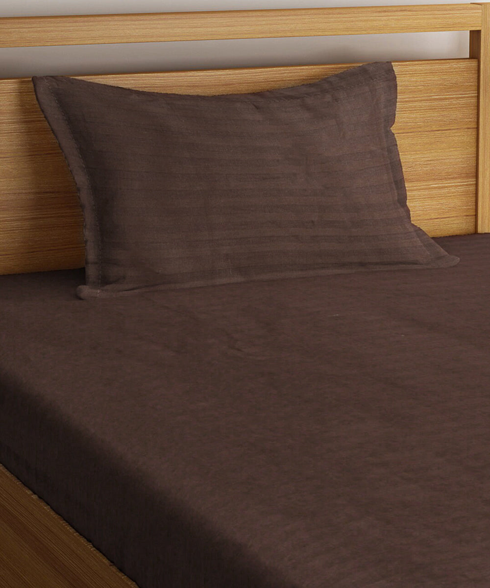 Brown Satin Stripe Single Bedsheet With 1 Pillow Cover